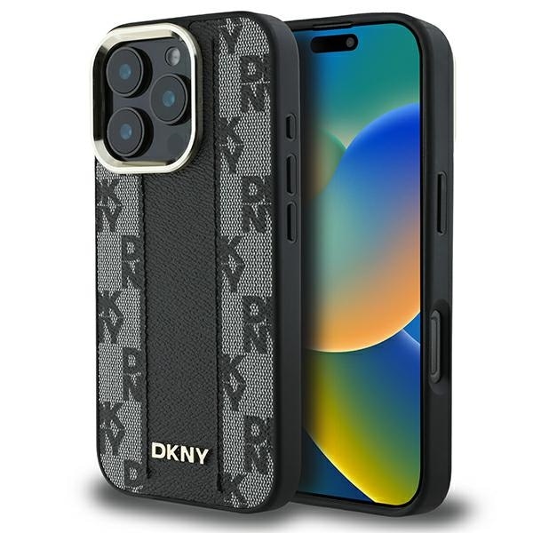 DKNY Magsafe iPhone 16 Pro-etui med rutete mønster - svart