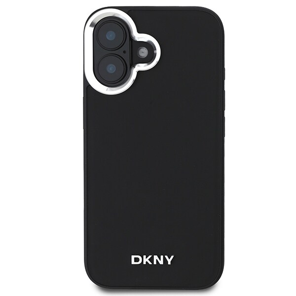 DKNY MagSafe iPhone 16-etui med sølvfarget logo - svart