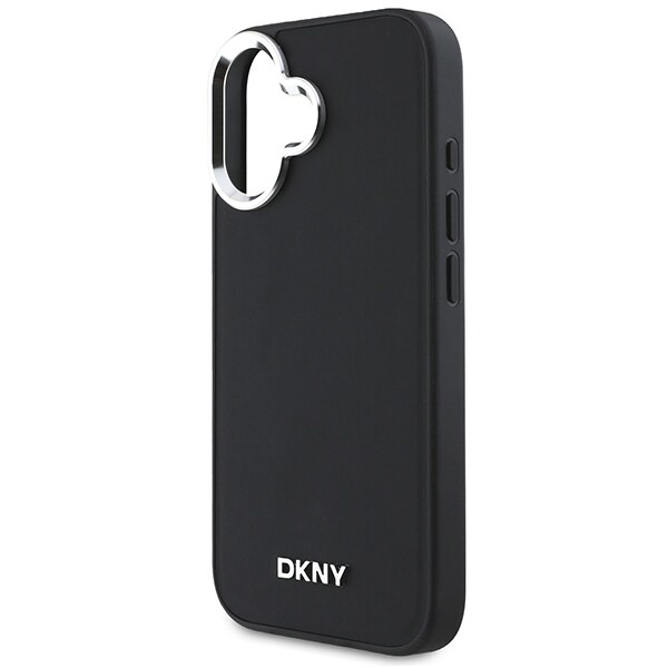 DKNY MagSafe iPhone 16-etui med sølvfarget logo - svart