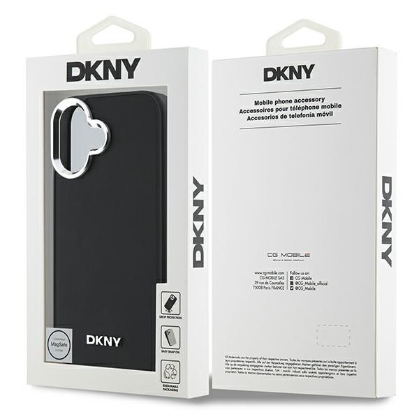 DKNY MagSafe iPhone 16-etui med sølvfarget logo - svart