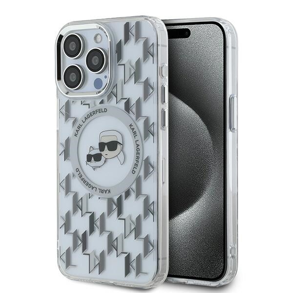 Karl Lagerfeld IML Monogram Karl & Choupette Head MagSafe iPhone 15 Pro-etui - gjennomsiktig