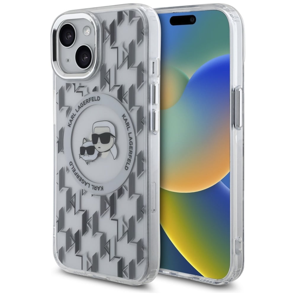 Karl Lagerfeld IML Monogram Karl & Choupette Head MagSafe iPhone 15-etui - Klar