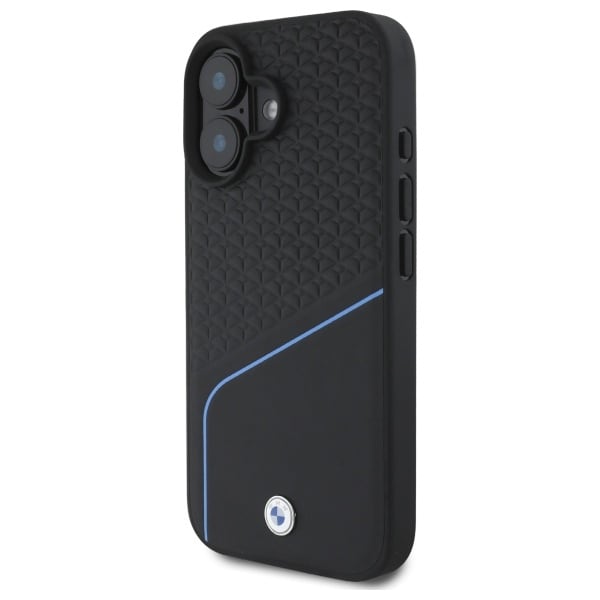 BMW Sign Leather Leather Textured And Line MagSafe iPhone 16-etui - svart