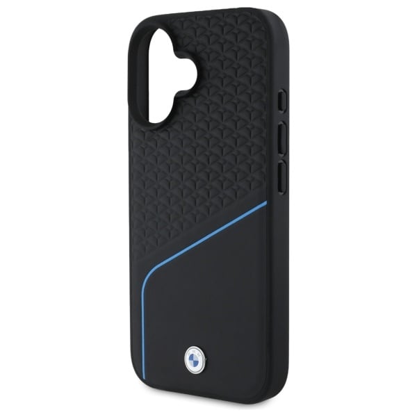 BMW Sign Leather Leather Textured And Line MagSafe iPhone 16-etui - svart