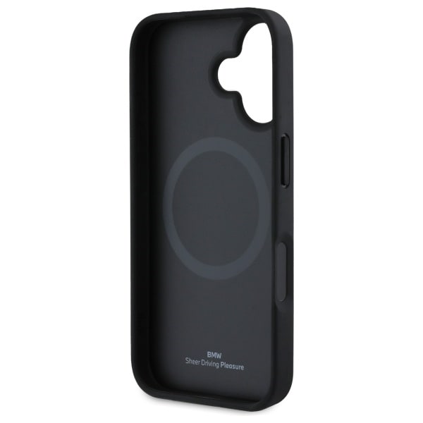 BMW Sign Leather Leather Textured And Line MagSafe iPhone 16-etui - svart