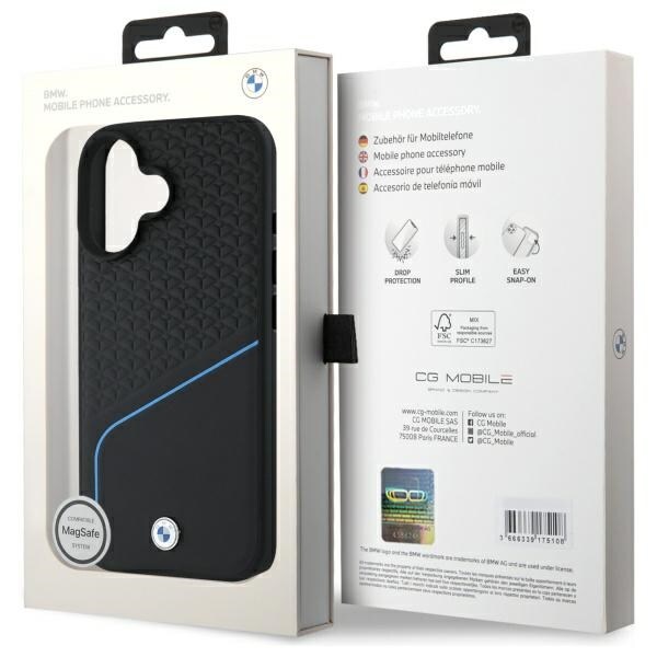 BMW Sign Leather Leather Textured And Line MagSafe iPhone 16-etui - svart