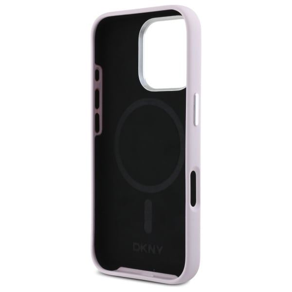 DKNY Liquid Silicone Small Metal Logo MagSafe iPhone 16 Pro Max-etui - Rosa