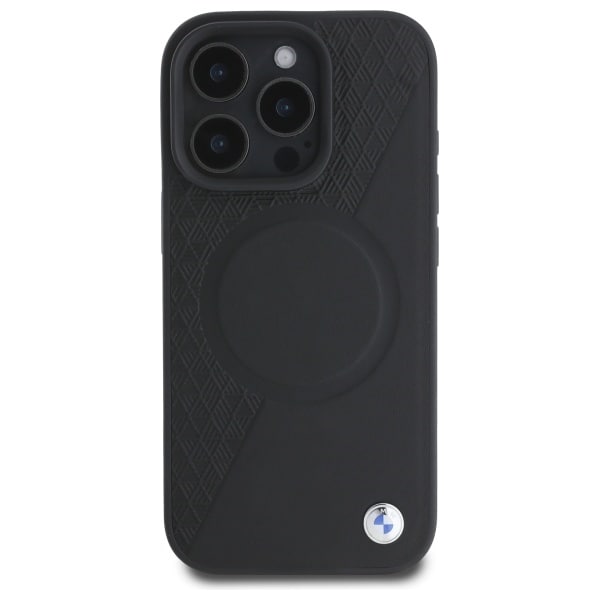 BMW Sign Leather Half Textured And Circle MagSafe-etui i lær for iPhone 16 Pro Max - svart