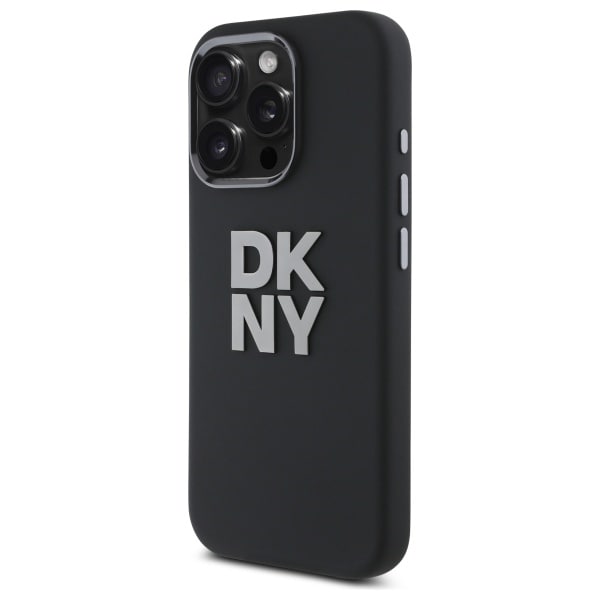 DKNY Liquid Silicone metallogo iPhone 16 Pro-etui - svart