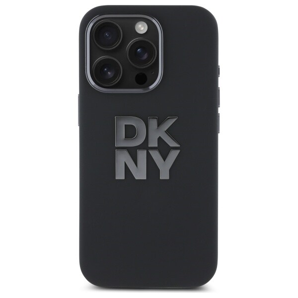 DKNY Liquid Silicone metallogo iPhone 16 Pro-etui - svart