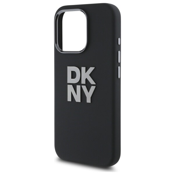 DKNY Liquid Silicone metallogo iPhone 16 Pro-etui - svart