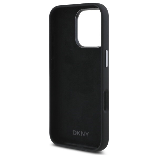 DKNY Liquid Silicone metallogo iPhone 16 Pro-etui - svart