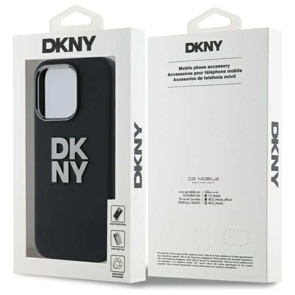 DKNY Liquid Silicone metallogo iPhone 16 Pro-etui - svart