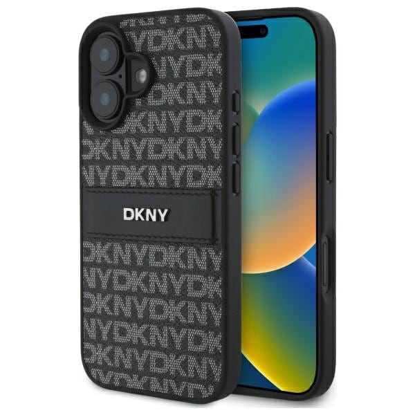 DKNY Texture Pattern Tonal Stripe iPhone 16-etui - svart