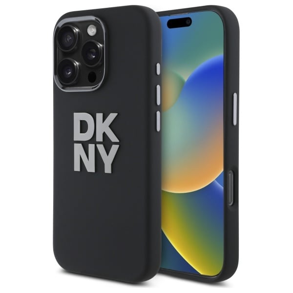 DKNY Liquid Silicone metallogo iPhone 16 Pro Max-etui - svart