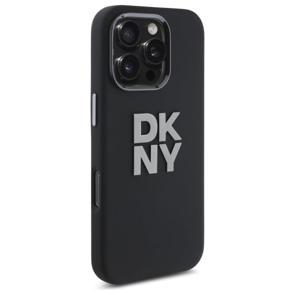 DKNY Liquid Silicone metallogo iPhone 16 Pro Max-etui - svart
