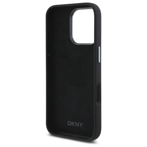 DKNY Liquid Silicone metallogo iPhone 16 Pro Max-etui - svart