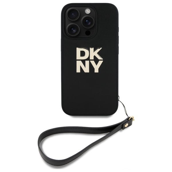DKNY håndleddsstropp med lagerlogo iPhone 16 Pro-etui - svart