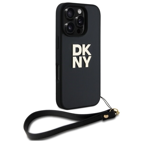 DKNY håndleddsstropp med lagerlogo iPhone 16 Pro-etui - svart