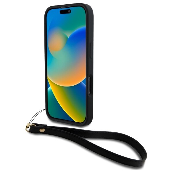 DKNY håndleddsstropp med lagerlogo iPhone 16 Pro-etui - svart