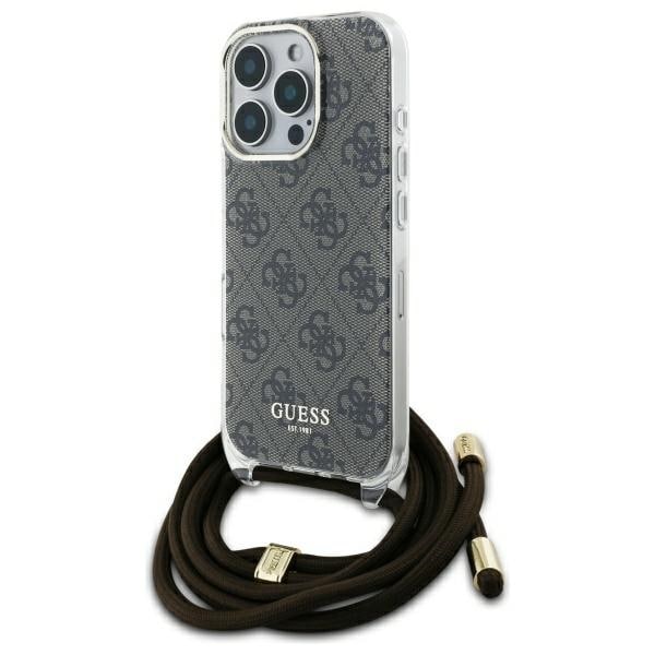 Guess Crossbody Cord 4G-etui med trykk for iPhone 16 Pro - Brun