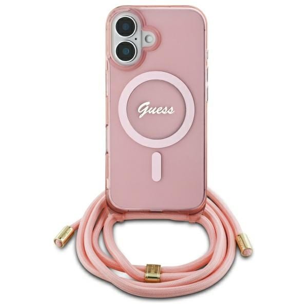 Guess Crossbody Cord Script MagSafe iPhone 16 etui - rosa