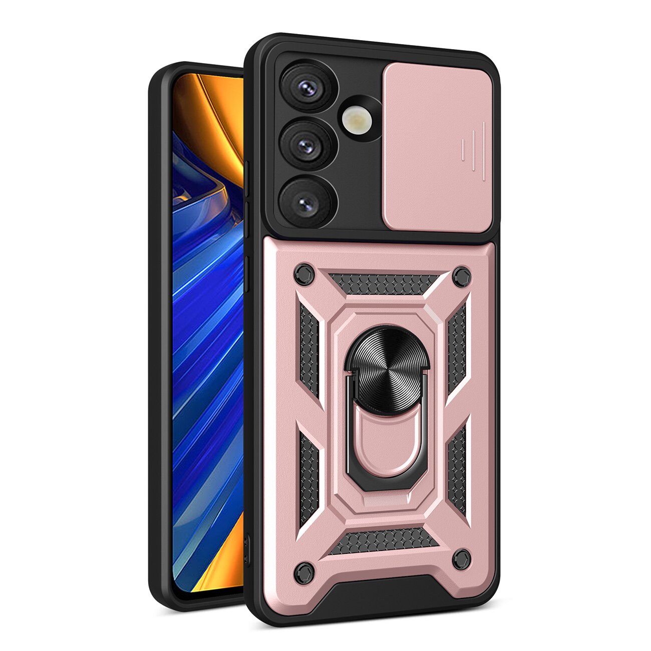 Hybrid Armor Camshield med kameradeksel og metallring for Samsung Galaxy S25 - Rosa