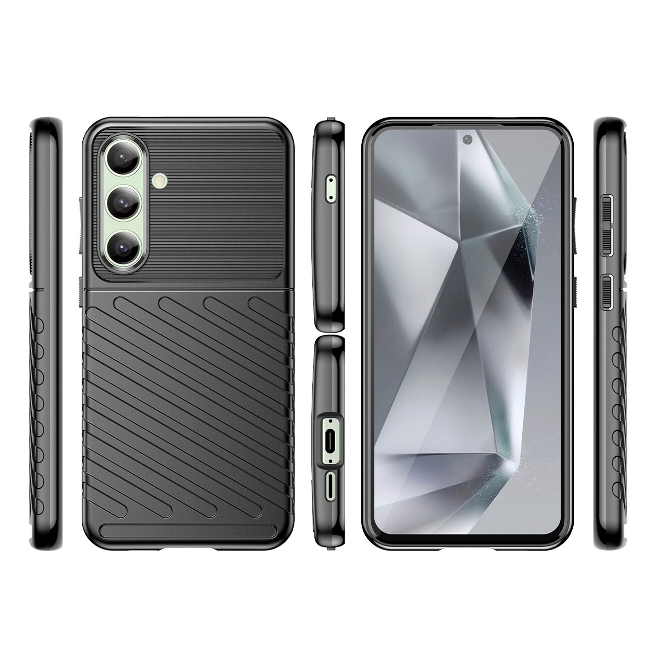 Thunder-etui for Samsung Galaxy S24 FE pansrede deksler i silikon - svart
