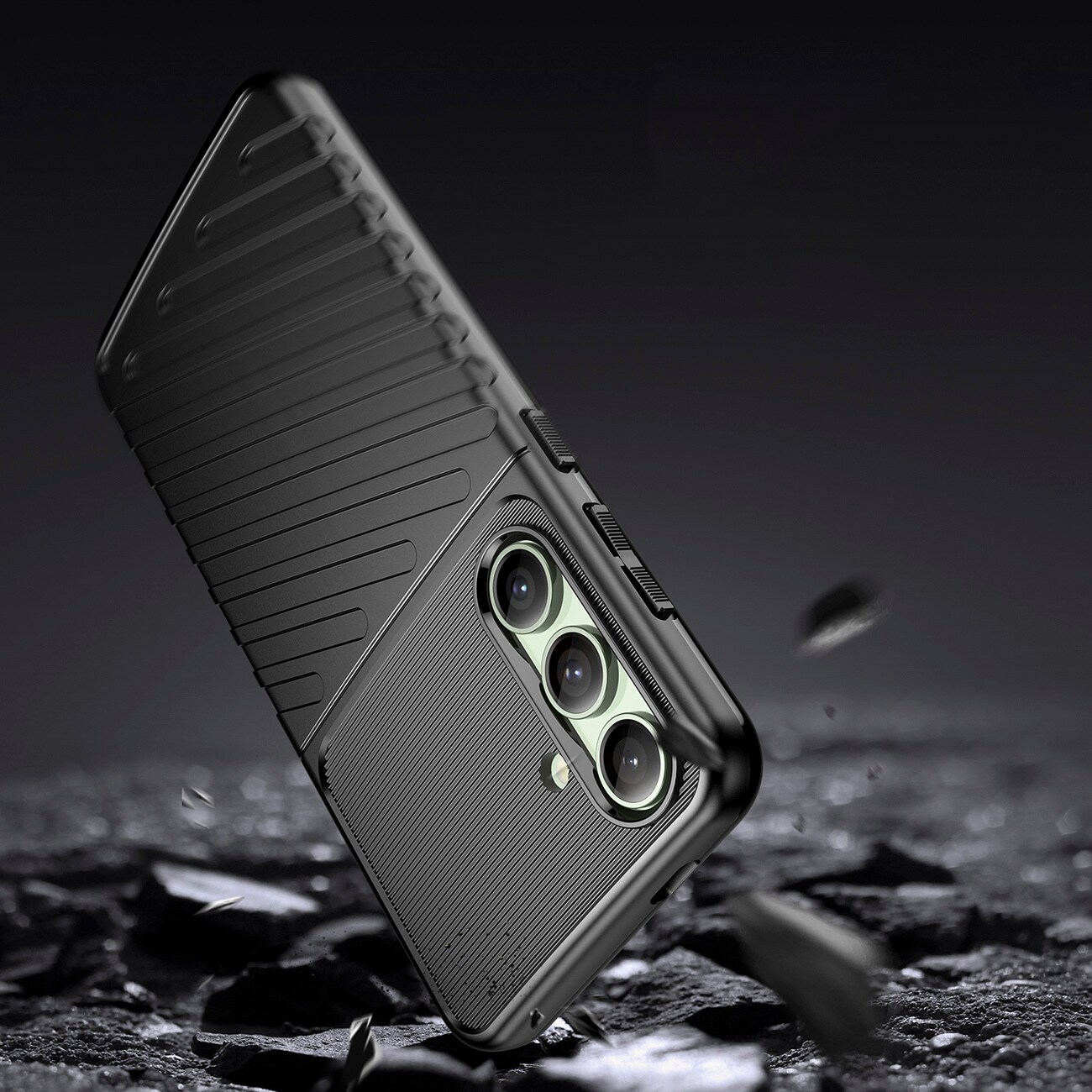 Thunder-etui for Samsung Galaxy S24 FE pansrede deksler i silikon - svart