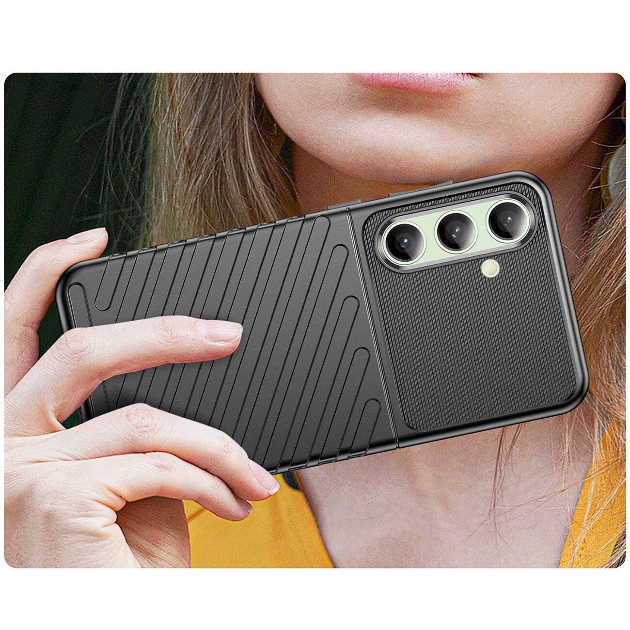 Thunder-etui for Samsung Galaxy S24 FE pansrede deksler i silikon - svart