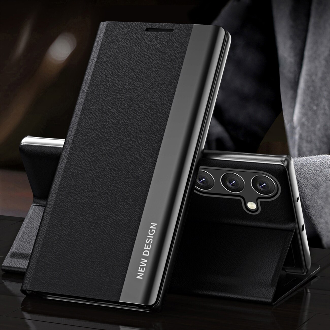 Sleep Case Pro Samsung Galaxy S24 FE-etui med flipp og stativ - svart