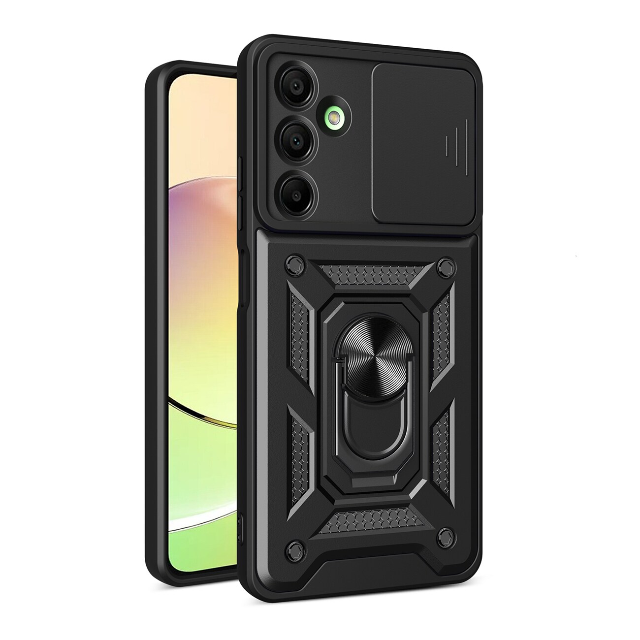 Hybrid Armor Camshield med kameradeksel og metallring for Samsung Galaxy A16 / A16 5G - Svart