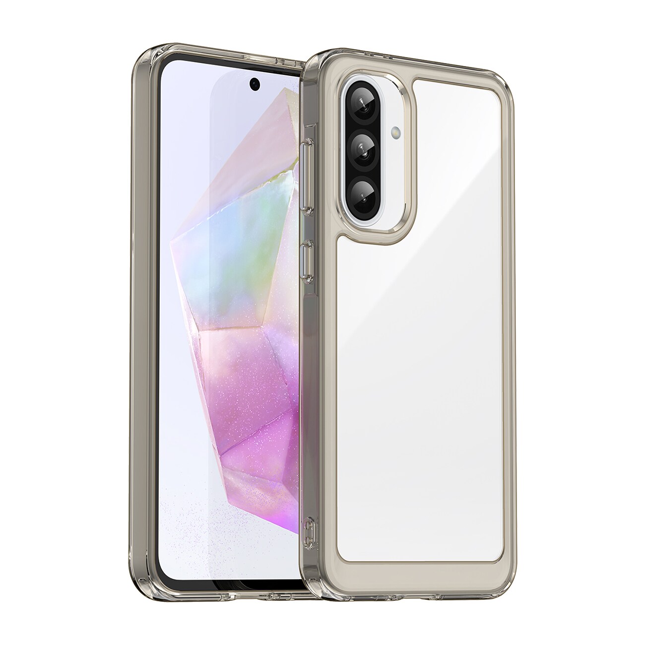 Outer Space-etui for Samsung Galaxy A26-deksel med fleksibel ramme - halvtransparent, svart