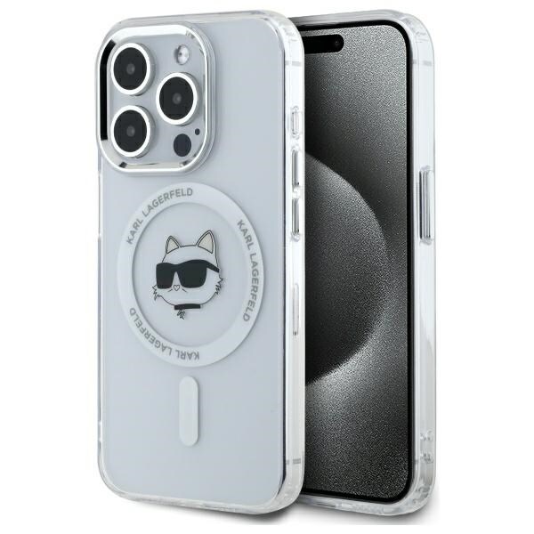 Karl Lagerfeld IML Choupette Head MagSafe-etui i metall for iPhone 15 Pro Max - Hvit
