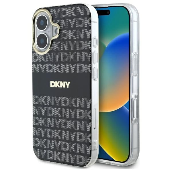 DKNY Repeat Texture Pattern With Stripe iPhone 16-etui - Svart