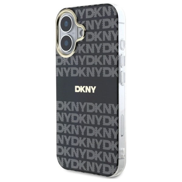 DKNY Repeat Texture Pattern With Stripe iPhone 16-etui - Svart