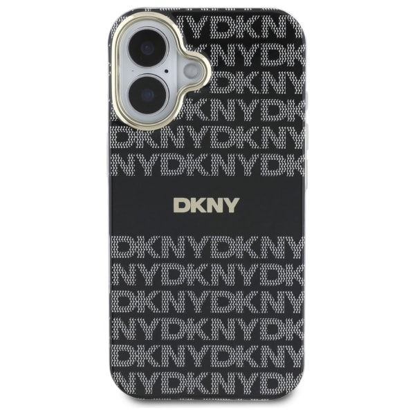 DKNY Repeat Texture Pattern With Stripe iPhone 16-etui - Svart