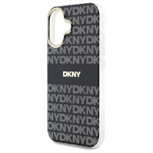 DKNY Repeat Texture Pattern With Stripe iPhone 16-etui - Svart