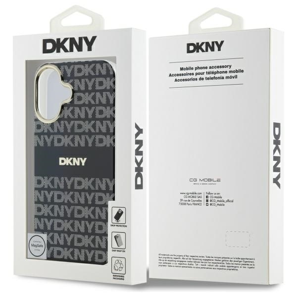 DKNY Repeat Texture Pattern With Stripe iPhone 16-etui - Svart