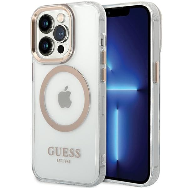 Guess Magsafe-etui med metallkontur for iPhone 15 / 14 / 13 - gull