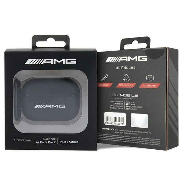 AMG AMAP2SLWK AirPods Pro 2 (2022/2023) deksel i svart/svart lær med hvit logo