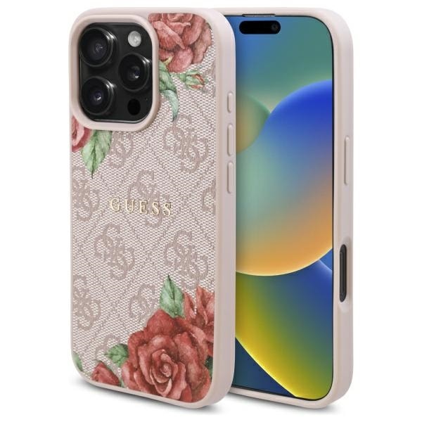 Guess GUHMP16LP4ROPEMCP iPhone 16 Pro 6,3" rosa/rosa hardcase 4G Flowers Print MagSafe