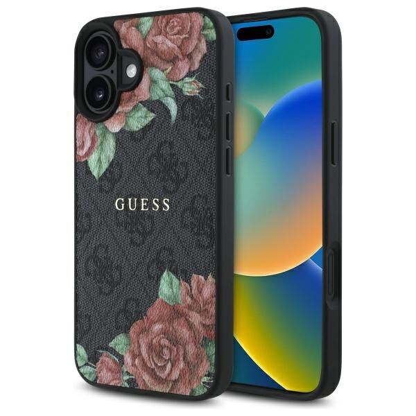 Guess GUHMP16SP4ROPEMCK iPhone 16 6,1" svart/svart hardcase 4G Flowers Print MagSafe