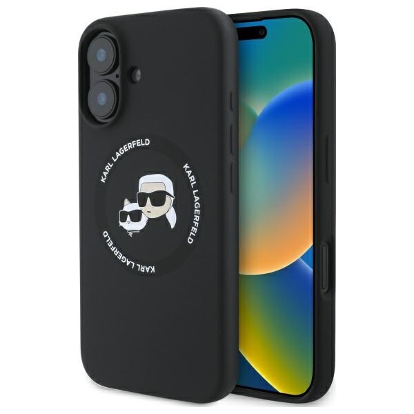 Karl Lagerfeld KLHMP16SSKCHTCK iPhone 16 6.1" svart hardcase Silikon Karl & Choupette Heads MagSafe