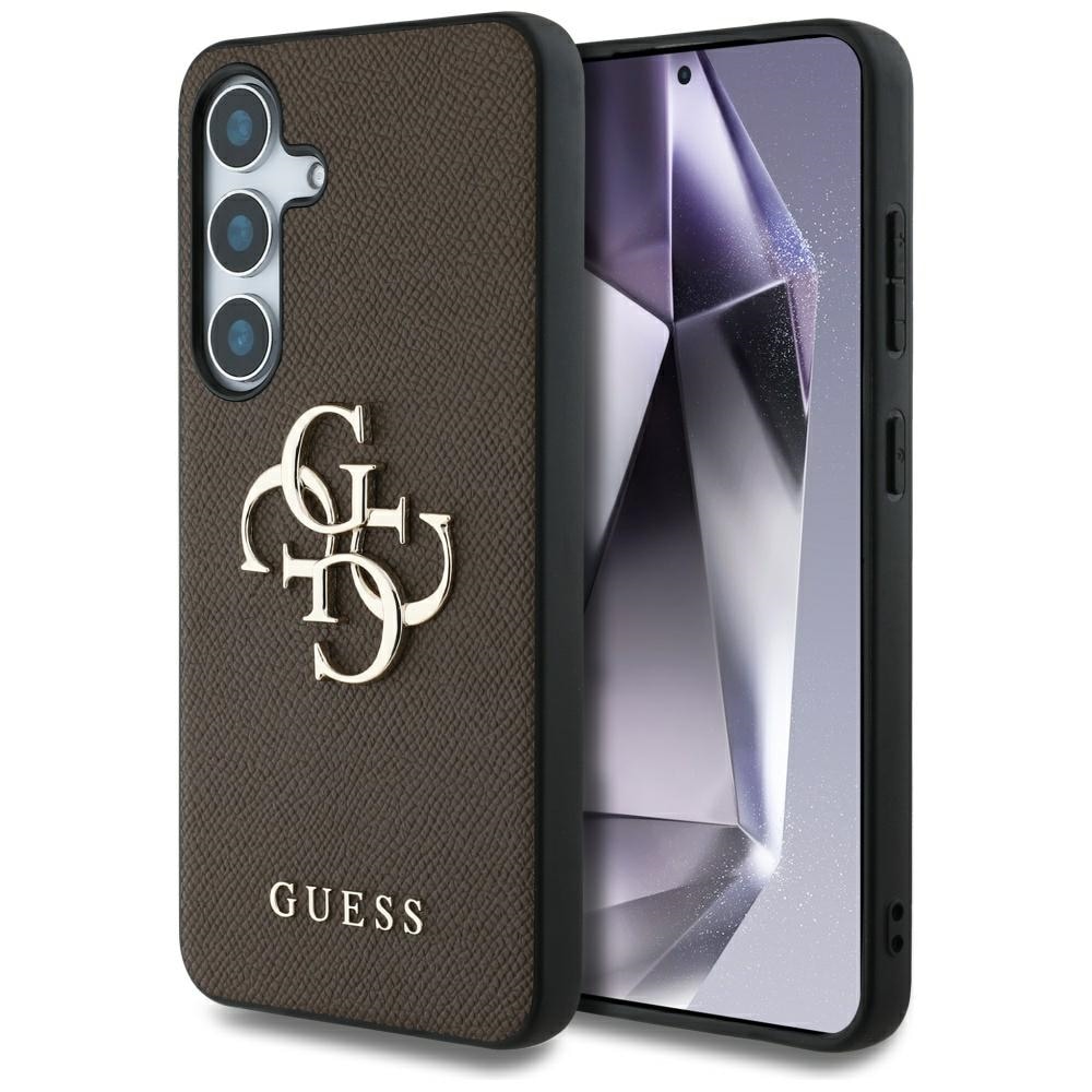 Guess Grained Big 4G Logo Small Classic Logo etui for Samsung Galaxy S25 brun