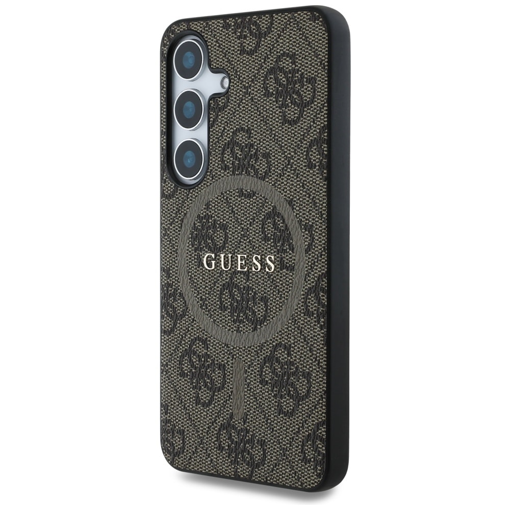 Guess 4G-farget ring i lær Classic Logo MagSafe Samsung Galaxy S25-etui brun