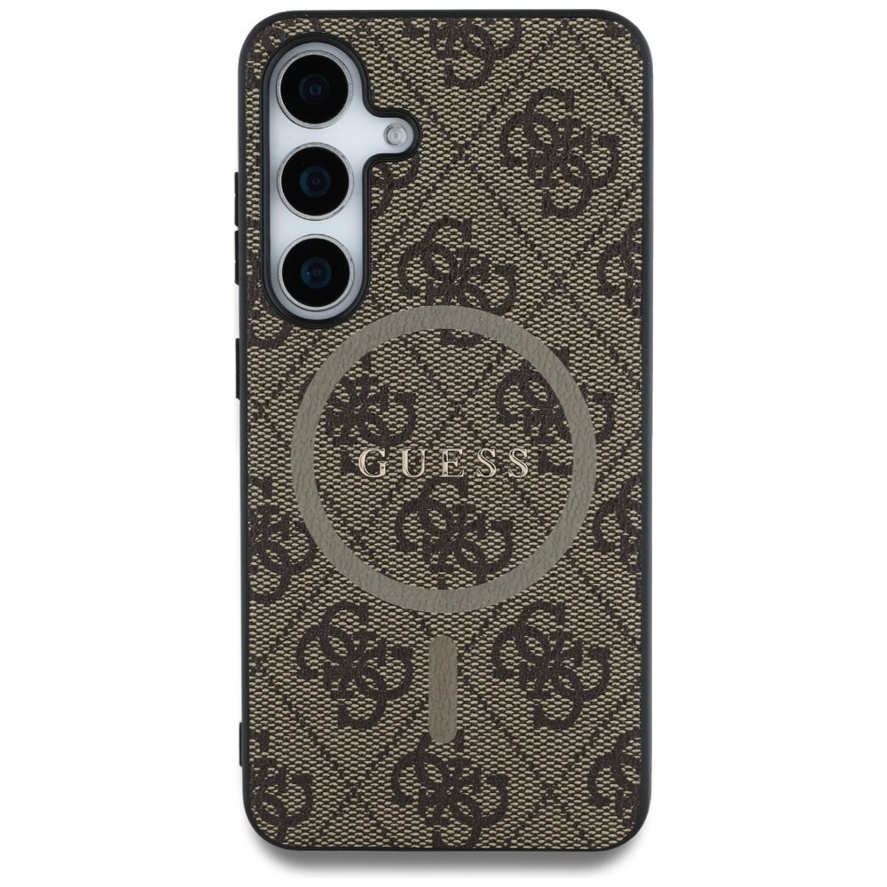 Guess 4G-farget ring i lær Classic Logo MagSafe Samsung Galaxy S25-etui brun