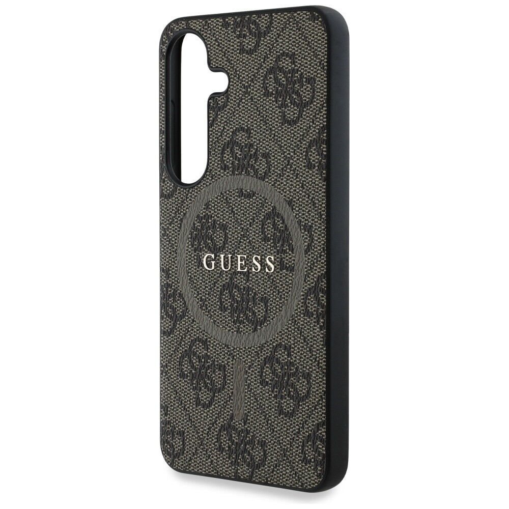 Guess 4G-farget ring i lær Classic Logo MagSafe Samsung Galaxy S25-etui brun