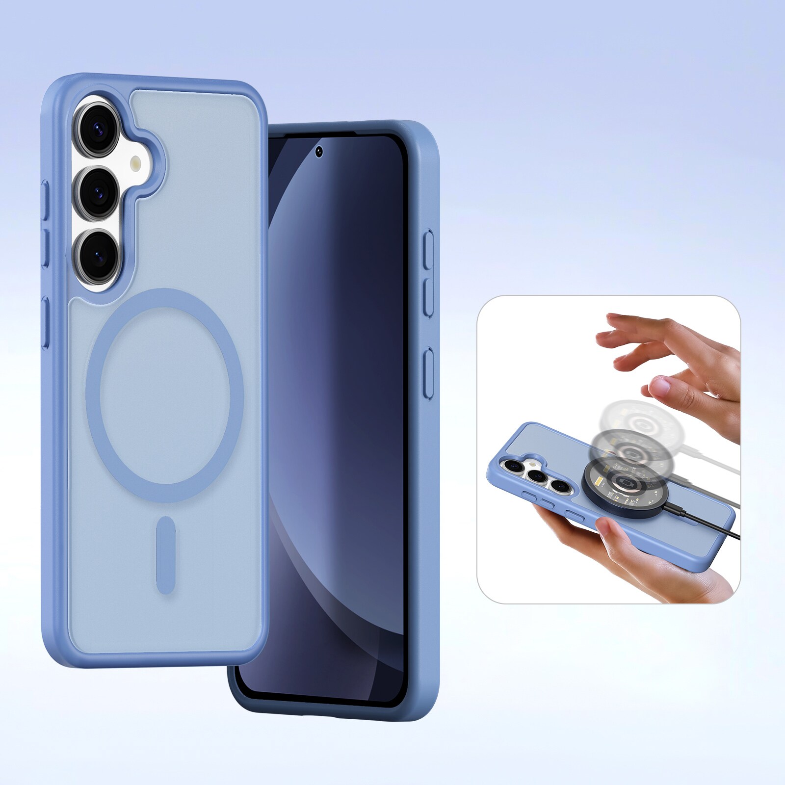 Dux Ducis Lawa lærveske til Samsung Galaxy S25+ med avtakbar magnetisk lommebok - Blå