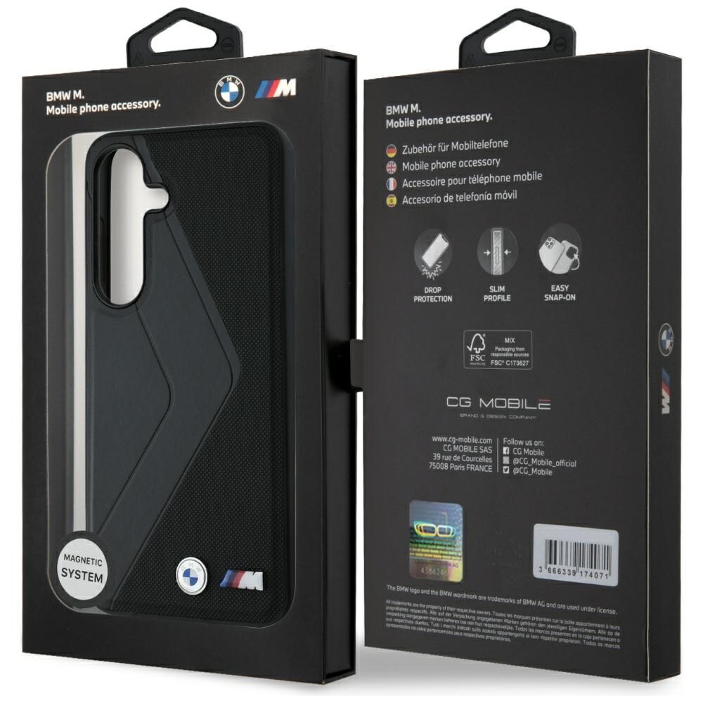 BMW Overdimensjonert MagSafe-etui i lær med striper for Samsung Galaxy S25 - svart